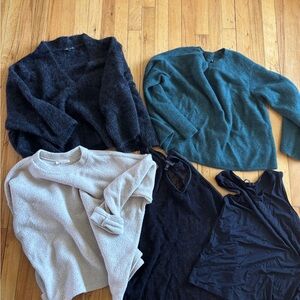 Eileen Fisher bundle: Crew & Scoop Neck Tops in Teal, Black & Light Gray